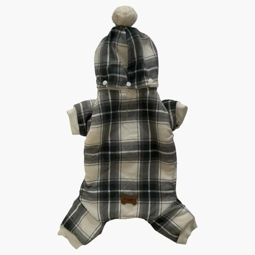 Koolaburra By UGG Black & White Plaid Hooded Fleece Lined Pet Snow Suit Sz Small